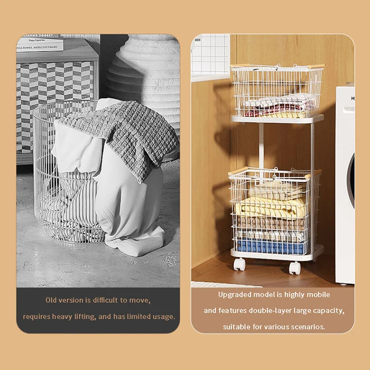 Bathroom Storage Iron Laundry Basket With Wheels